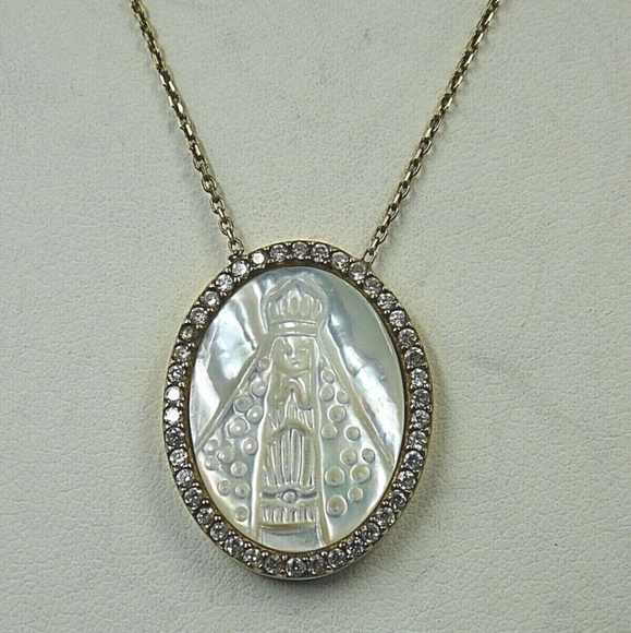 Italy 925 Gold Plated Sterling Silver Pearl Blessed Mother Virgin necklace - Picture 8 of 11